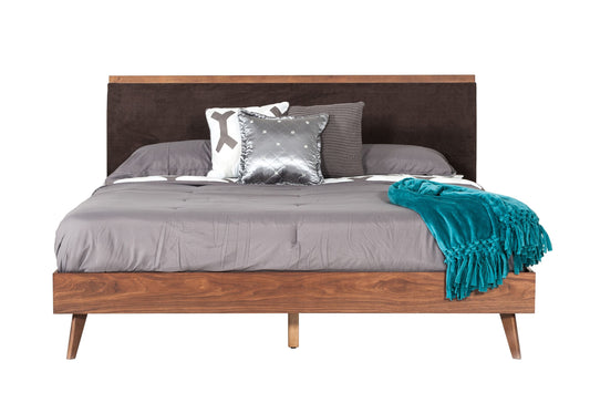 Modrest Marshall Mid-Century Modern Brown Fabric & Walnut Bed