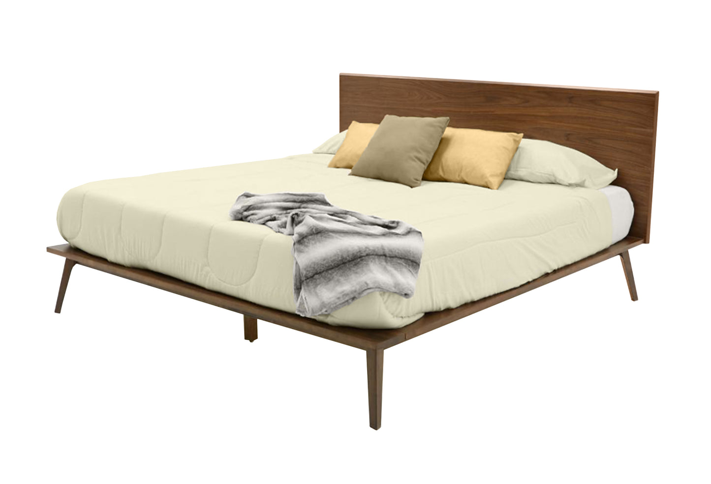 Modrest Carmen + Marshall Mid-Century Modern Walnut Bed + Nightstands Set