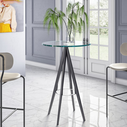Modrest Dallas - Clear Glass and Black Metal Bar Table