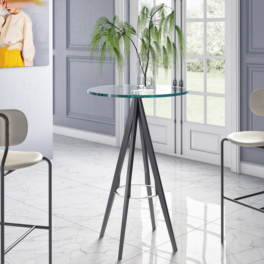 Modrest Dallas - Clear Glass and Black Metal Bar Table