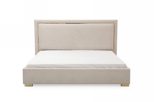 Modrest Corrico - Off White Velvet Modern Bed