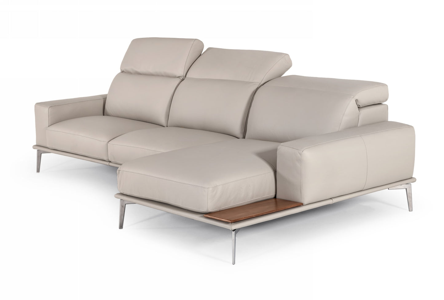 Lamod Italia Villeneuve - Italian Modern Light Grey Leather Right Facing Sectional Sofa