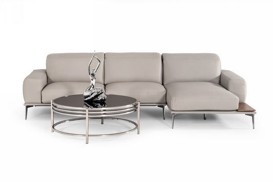Lamod Italia Villeneuve - Italian Modern Light Grey Leather Right Facing Sectional Sofa