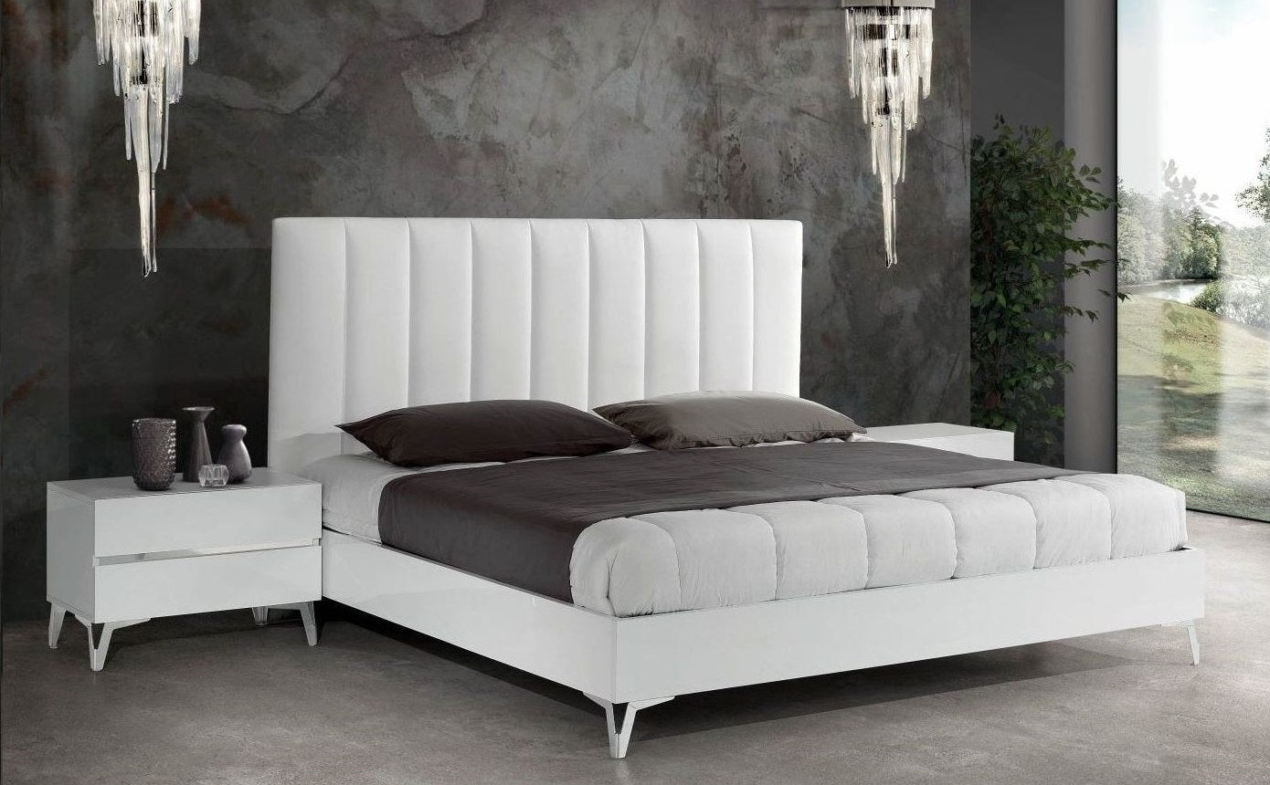 Nova Domus Angela - Italian Modern White Eco Leather Bed w/ Nightstands