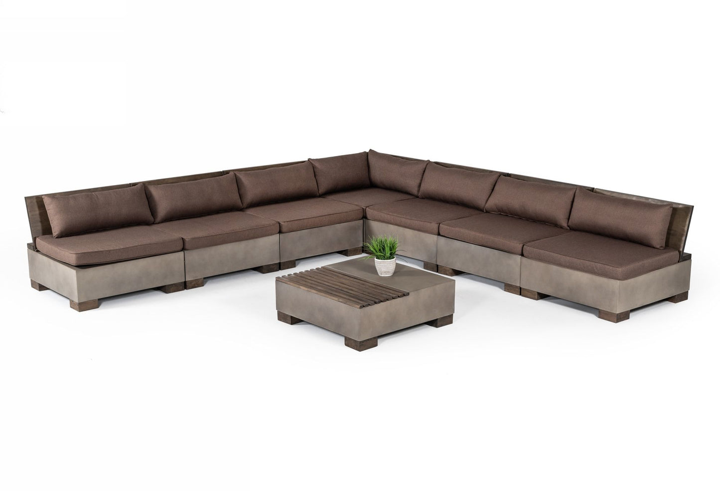 Modrest Delaware - Modern Concrete Modular Sectional Sofa Set with Square Coffee Table