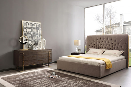 Modrest Moontide - Glam Beige Velvet and Brushed Brass 4-Piece Bedroom Set