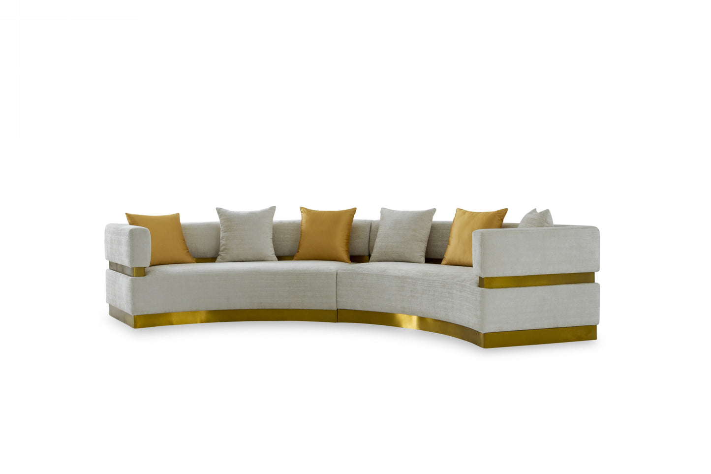 Divani Casa Kiva - Glam Beige + Gold Fabric Curved Sectional Sofa