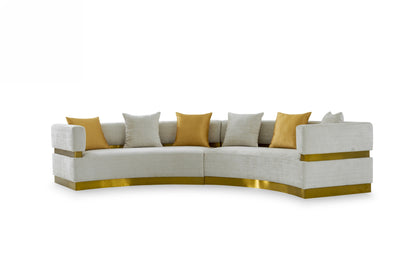 Divani Casa Kiva - Glam Beige + Gold Fabric Curved Sectional Sofa