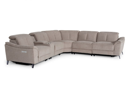 Divani Casa Lloyd - Modern Light BrownFabric Sectional with Three Recliners