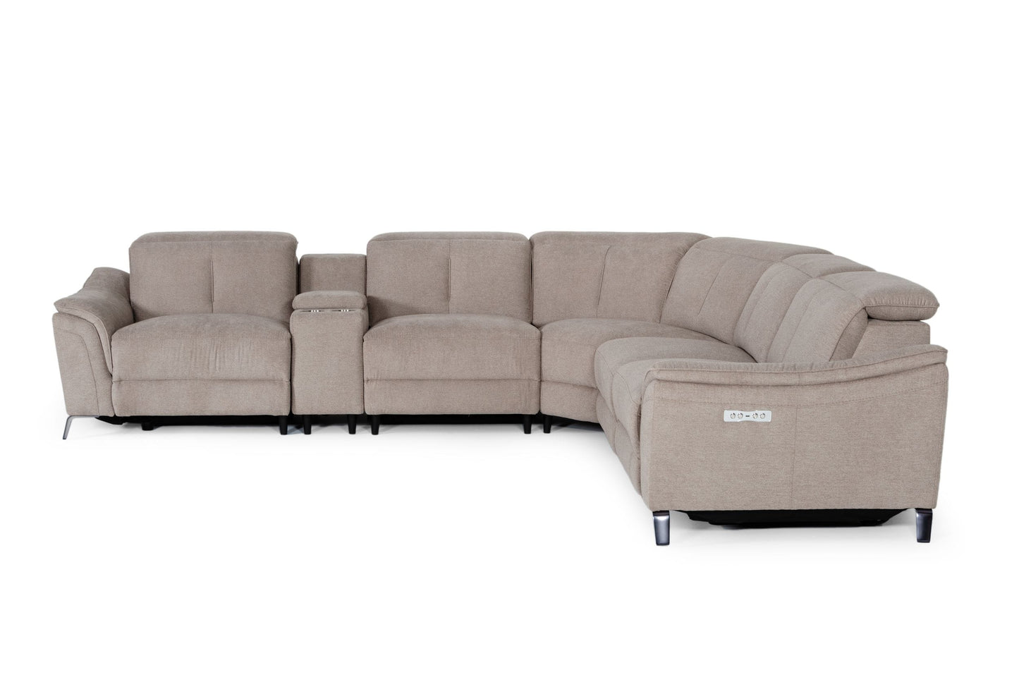 Divani Casa Lloyd - Modern Light BrownFabric Sectional with Three Recliners