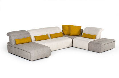 David Ferrari Natura - Italian Modern Light Taupe Fabric Sectional Sofa with Manual Recliner