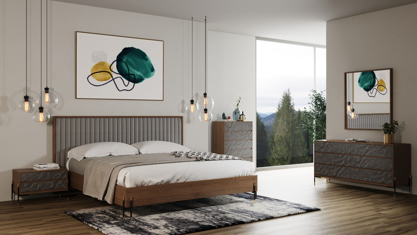 Nova Domus Metcalf - Mid-Century Walnut & Grey Bedroom Set