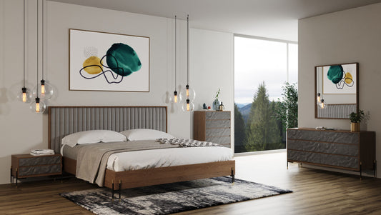 Nova Domus Metcalf - Mid-Century Walnut & Grey Bedroom Set