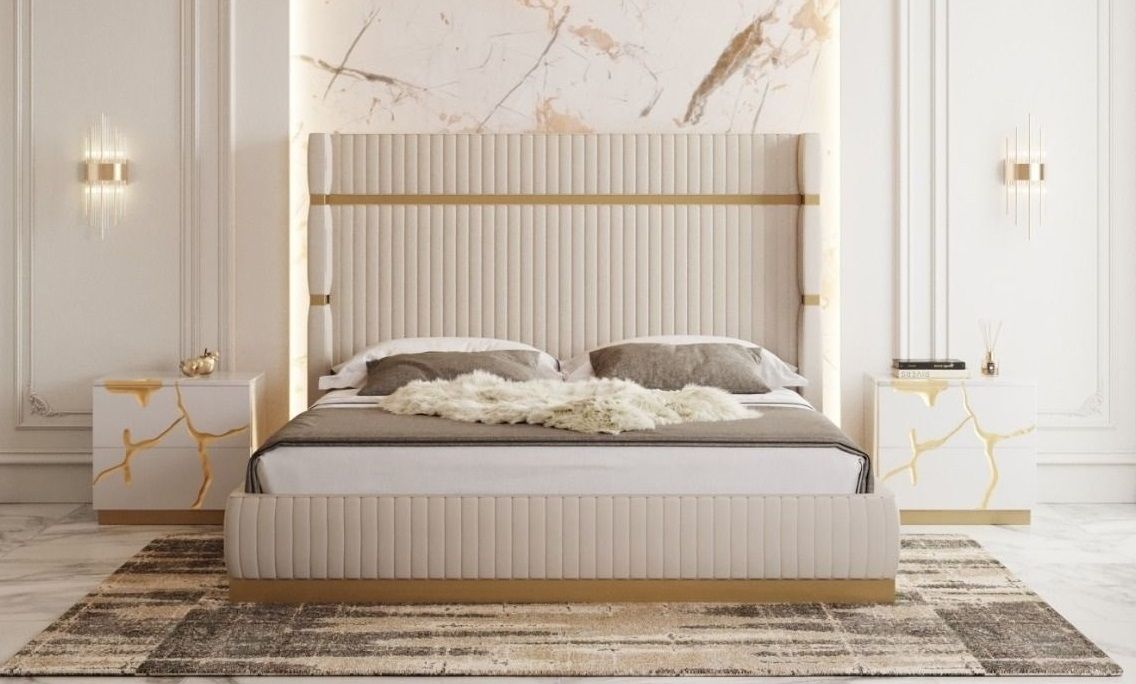 Modrest - Sterling Modern Beige + Gold Bed + Nightstands