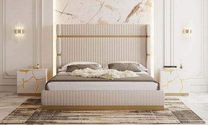 Modrest - Sterling Modern Beige + Gold Bed + Nightstands