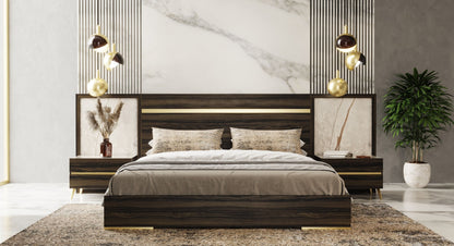 Nova Domus Velondra - Modern Eucalypto + Marble Bed with Two Nightstands