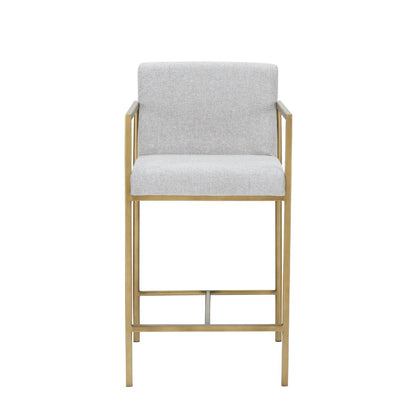 Modrest Burnham- Contemporary Light Grey Fabric + Brass Counter Stool