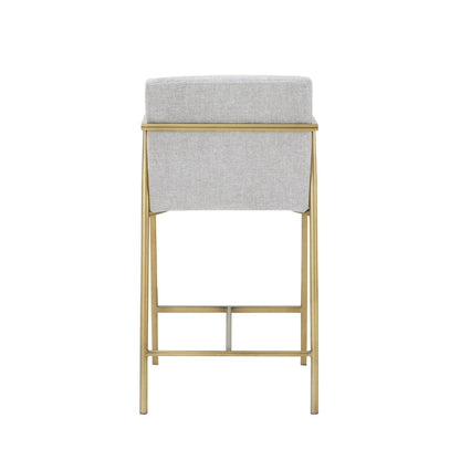 Modrest Burnham- Contemporary Light Grey Fabric + Brass Counter Stool