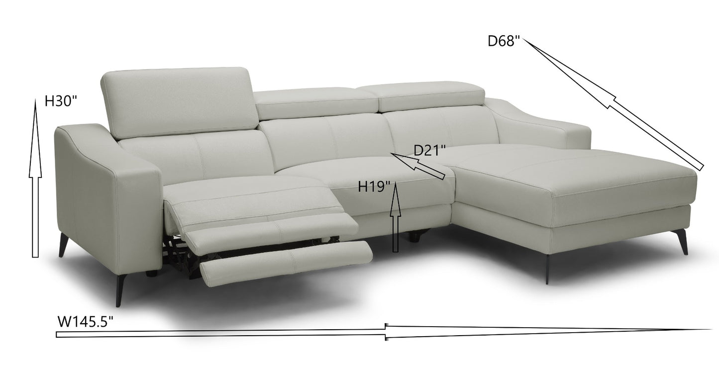 Modrest Rampart - Modern L-Shape RAF White Leather Sectional Sofa with 1 Recliner