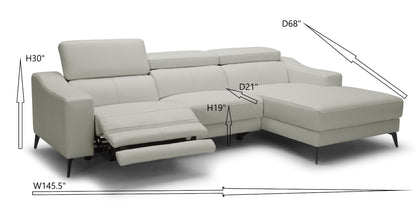 Modrest Rampart - Modern L-Shape RAF White Leather Sectional Sofa with 1 Recliner