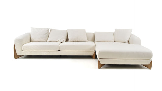 Modrest Fleury - Contemporary Cream Fabric and Walnut RAF Sectional Sofa