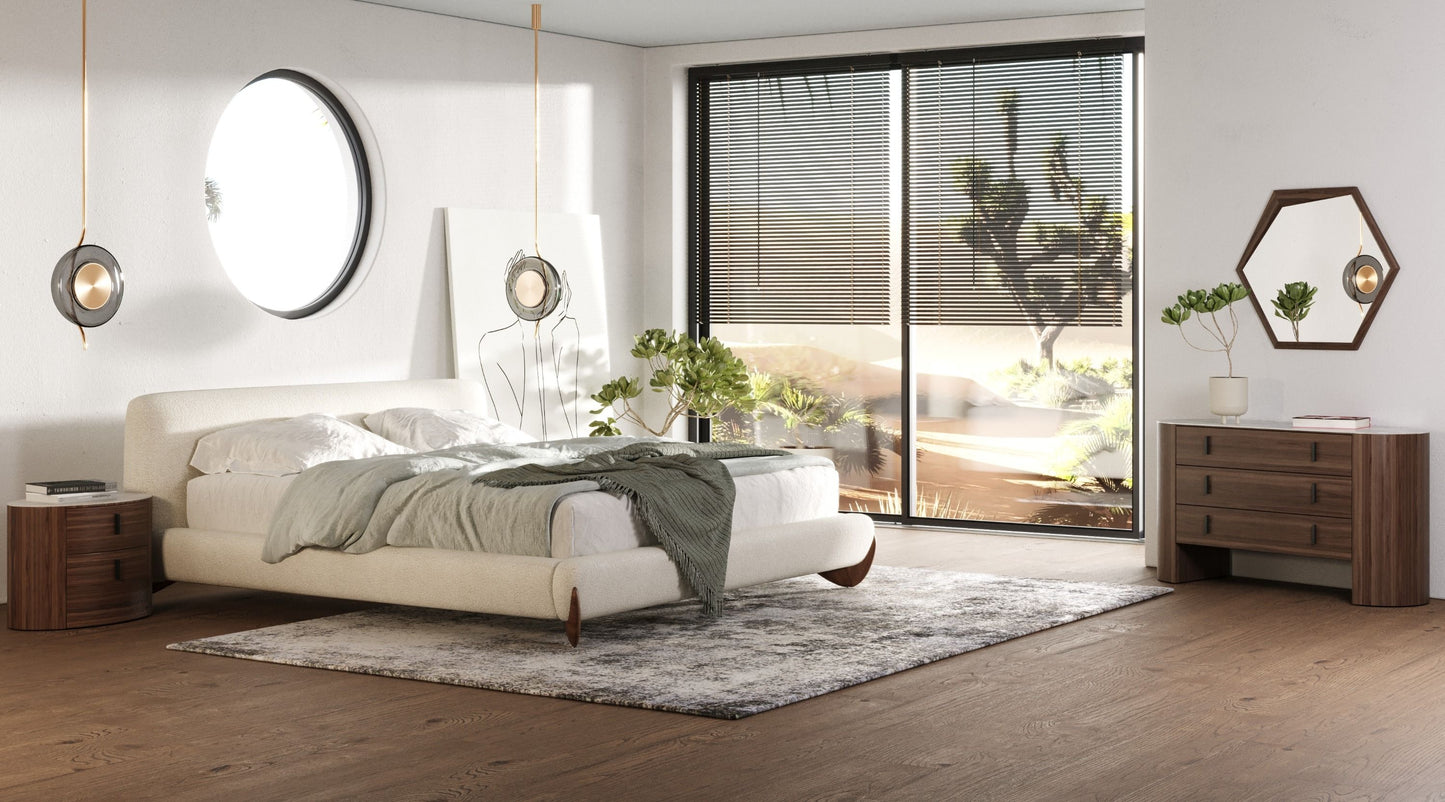 Modrest Fleury - Contemporary Cream Fabric and Walnut  Bedroom Set