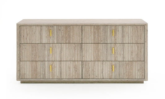 Nova Domus Roma - Modern Faux Travertine + Gold Dresser