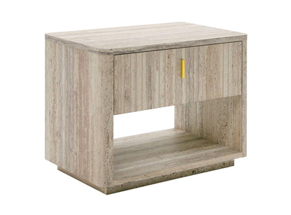 Nova Domus Roma - Modern Faux Travertine + Gold Nightstand
