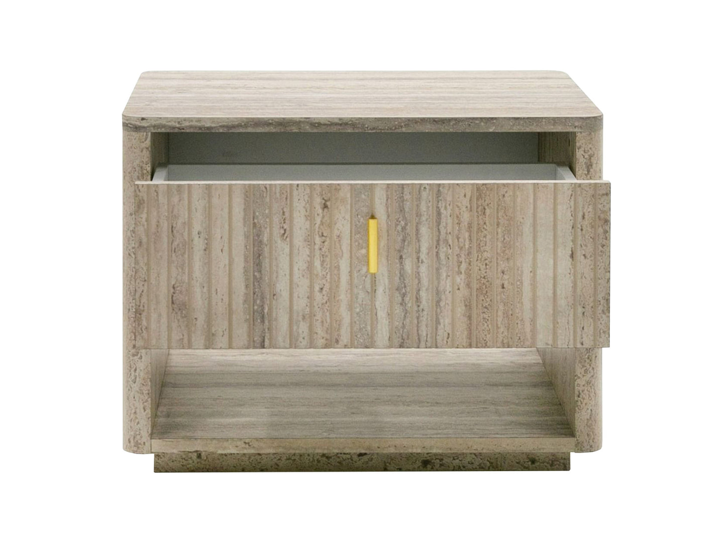 Nova Domus Roma - Modern Faux Travertine + Gold Nightstand