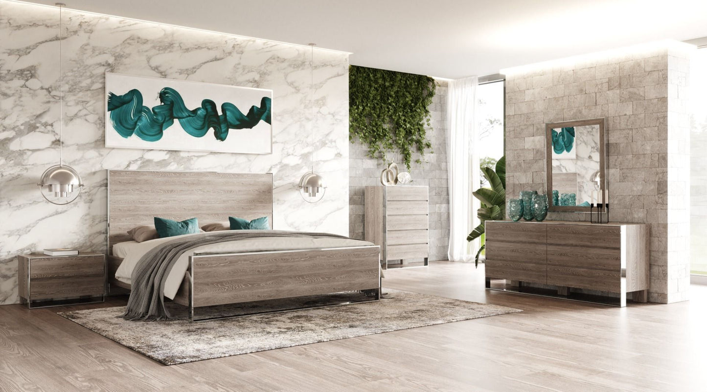 Modrest Charlene Modern Grey Elm & Stainless Steel 4-Piece Bedroom Set