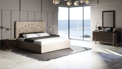 Modrest Moontide - Glam Beige Velvet and Brushed Brass Bedroom Set