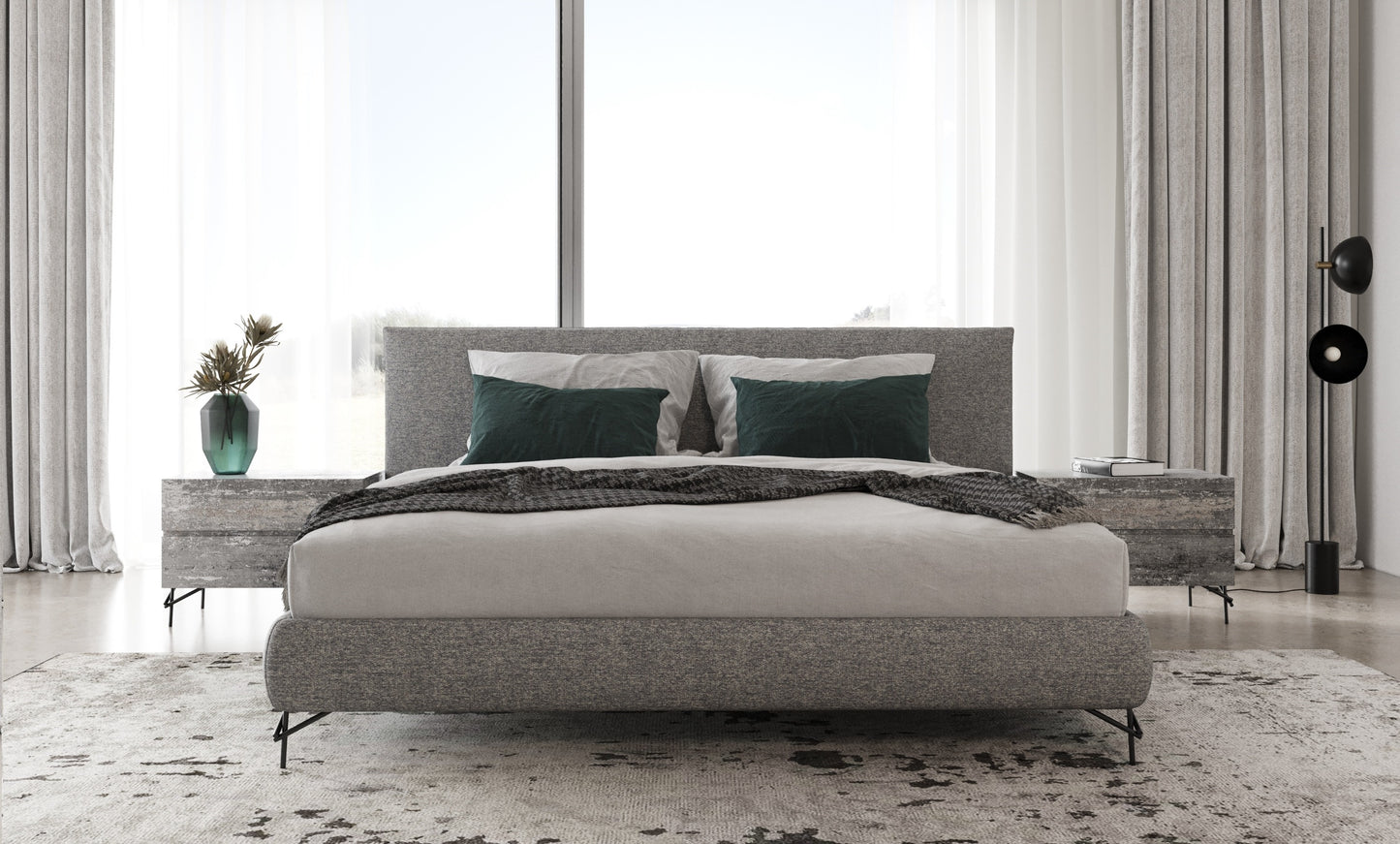 Nova Domus Aria - Italian Modern Multi Grey Bed and Two Nightstands