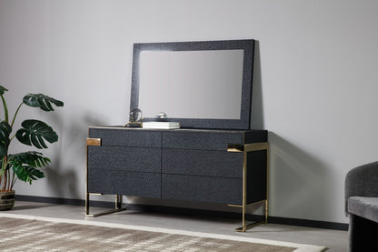 Modrest Athena & Rothsay - Modern Grey Fabric + Wenge + Gold Bedroom Set