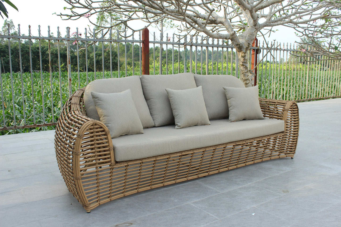 Renava Sandra - Outdoor Beige + Wicker Sofa Set