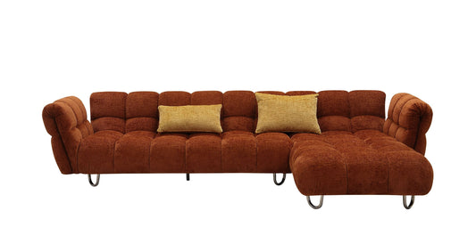 Divani Casa Jacinda - Modern Burnt Orange Fabric Right Facing Sectional Sofa + 2 Yellow Pillows