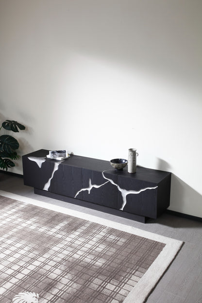 Modrest Aspen - Modern Matte Brown Ash & Silver TV Stand