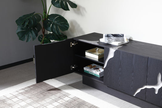 Modrest Aspen - Modern Matte Brown Ash & Silver TV Stand