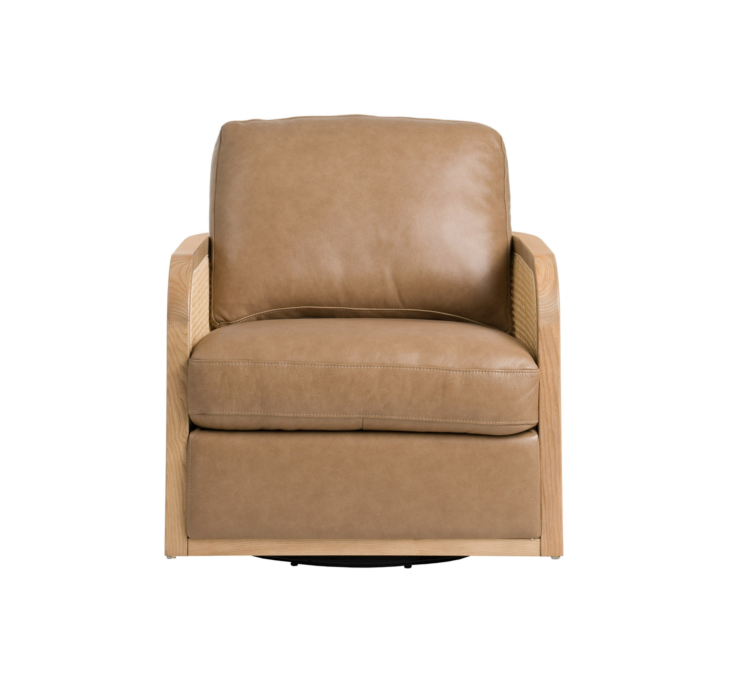 Divani Casa Danson - Modern Tan Leather + Wicker Swivel Accent Chair