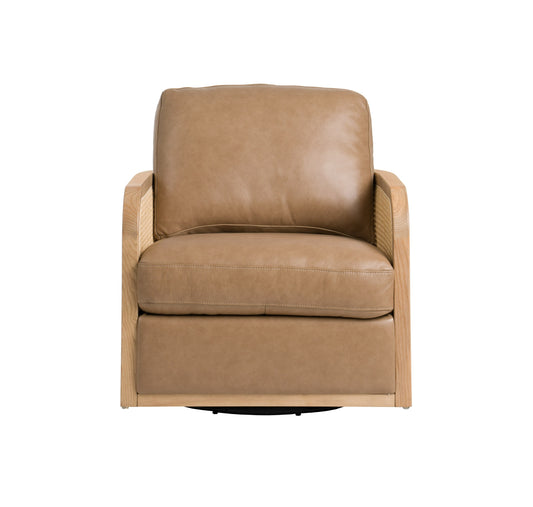 Divani Casa Danson - Modern Tan Leather + Wicker Swivel Accent Chair