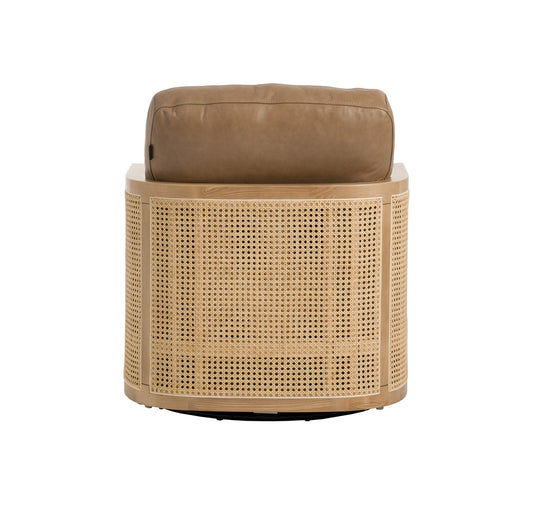 Divani Casa Danson - Modern Tan Leather + Wicker Swivel Accent Chair
