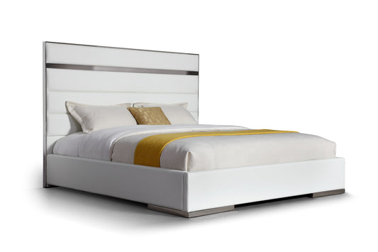 Modrest Cartier - Modern White Vegan Leather + Stainless Steel Bed