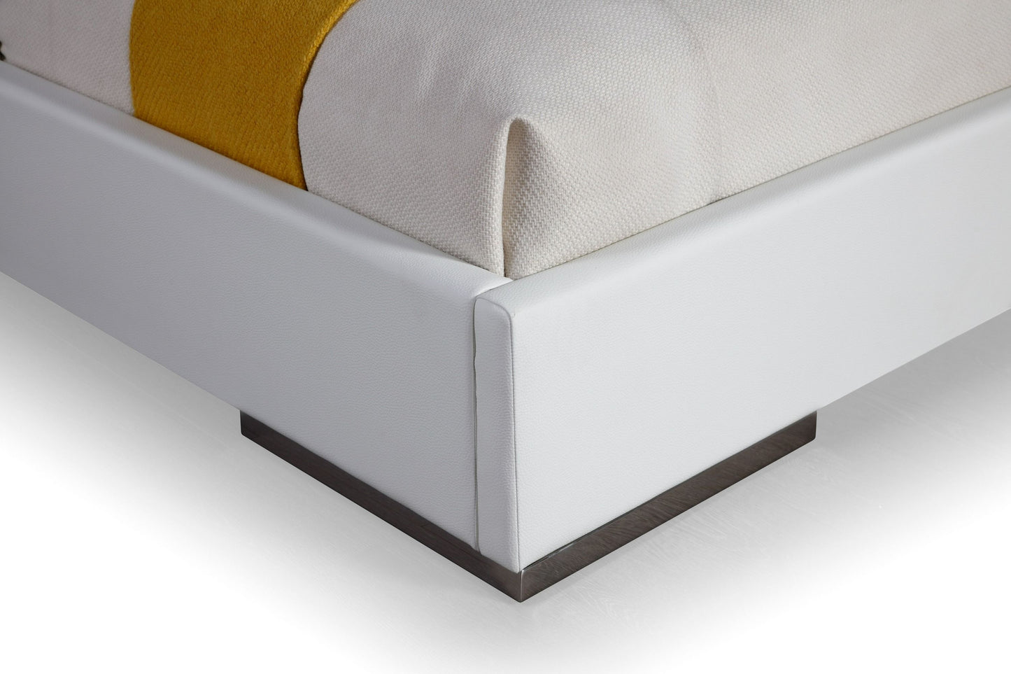 Modrest Cartier - Modern White Vegan Leather + Stainless Steel Bedroom Set