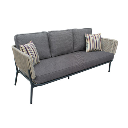 Renava Suntide - Outdoor Grey Fabric + Beige Rattan + Grey Acacia Sofa Set