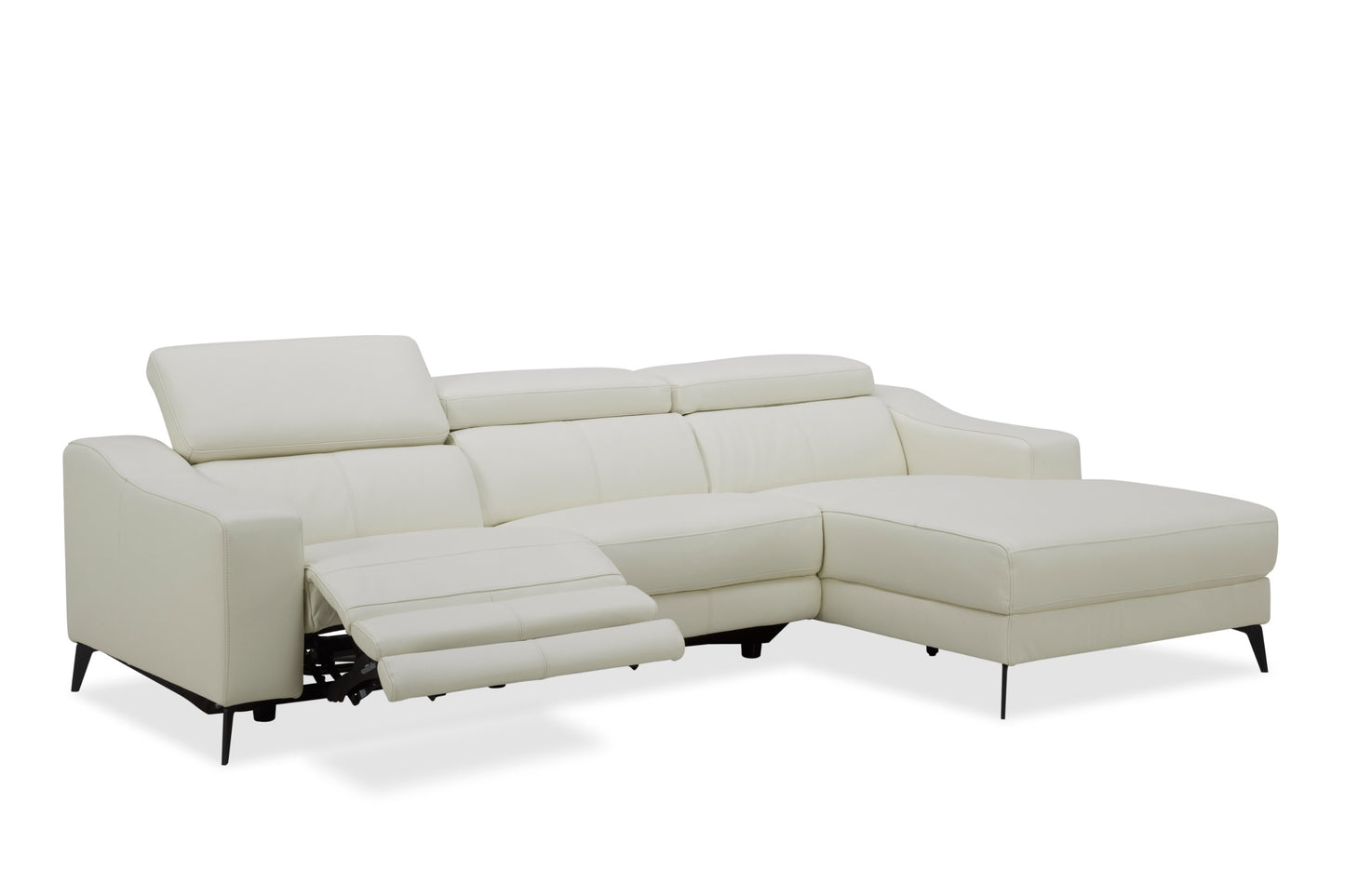 Modrest Rampart - Modern L-Shape RAF White Leather Sectional Sofa with 1 Recliner