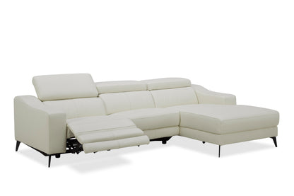 Modrest Rampart - Modern L-Shape RAF White Leather Sectional Sofa with 1 Recliner
