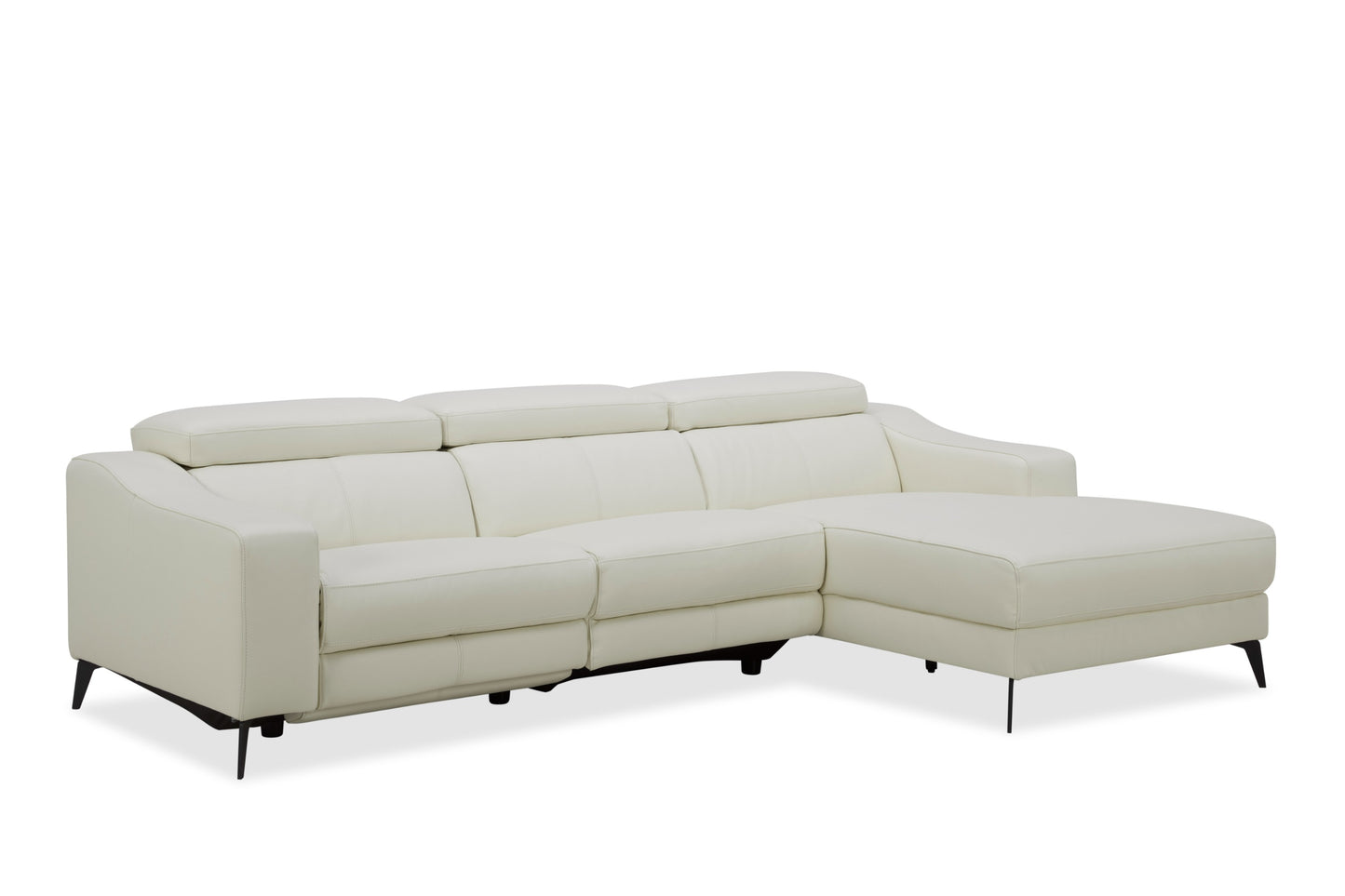 Modrest Rampart - Modern L-Shape RAF White Leather Sectional Sofa with 1 Recliner