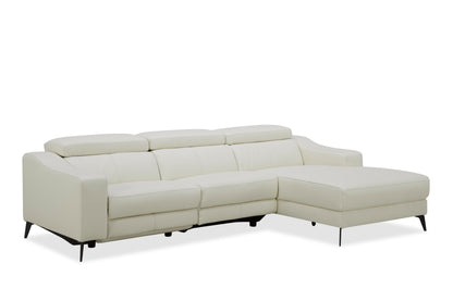 Modrest Rampart - Modern L-Shape RAF White Leather Sectional Sofa with 1 Recliner