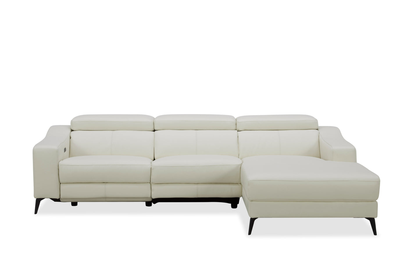 Modrest Rampart - Modern L-Shape RAF White Leather Sectional Sofa with 1 Recliner