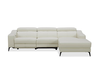 Modrest Rampart - Modern L-Shape RAF White Leather Sectional Sofa with 1 Recliner