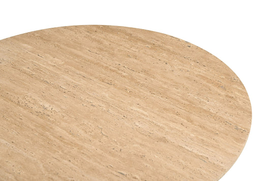 Modrest Pawnee - Modern Travertine Marble + Wood Round Coffee Table